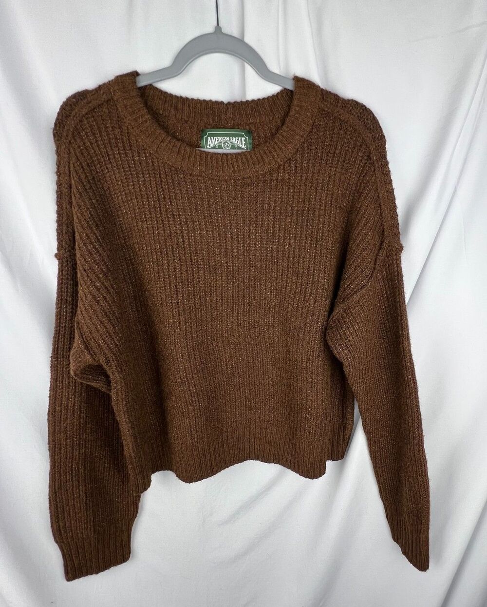 American Eagle Snowdrift Sweater Womens M Dark Brown Ribbed Knit Wool Blend NWT